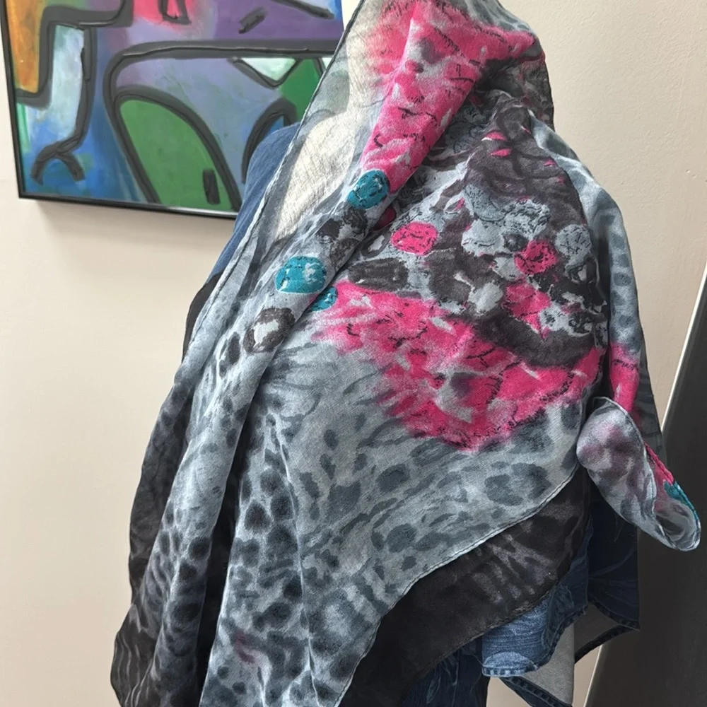 Wide Stylish Gray and Pink Women's Loop Scarf
